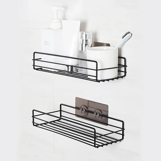 Rustproof Adhesive Shower Caddy with Hooks – No-Drill Bathroom Organizer