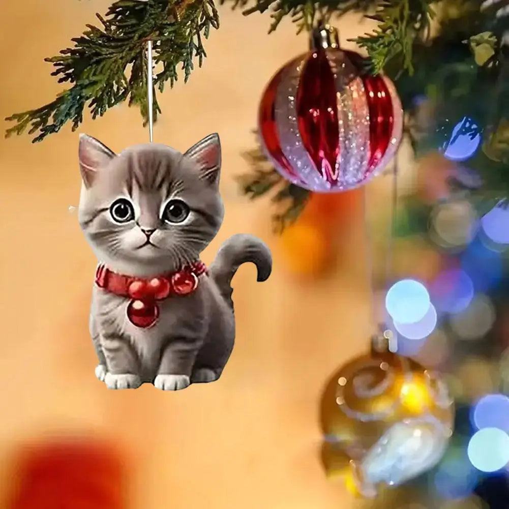 2D Acrylic Christmas Tree Hanging Ornaments Cat Shaped Pendants Christmas Decorations For Home Xmas Gifts New Year 2025 S1A4