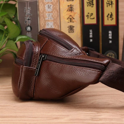Genuine Leather Men Waist Fanny Pack Bags Sling Chest Pocket Pouch Travel Hiking Male Real Cowhide Loop Hip Belt Bum Bag