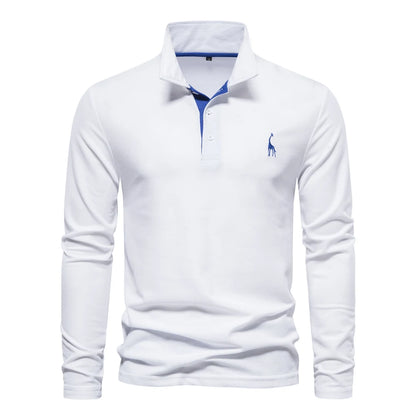 Men’s Deer Embroidery Polo Shirt – Long Sleeve Casual Business Top