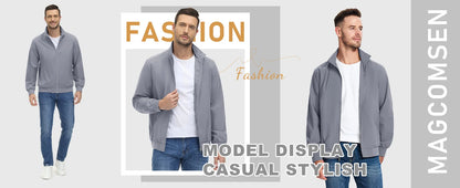 MAGCOMSEN Lightweight Jacket Men's Windproof Waterproof Zip Up Coat Stand Up Collar Windbreaker with 3 Pockets Outerwear