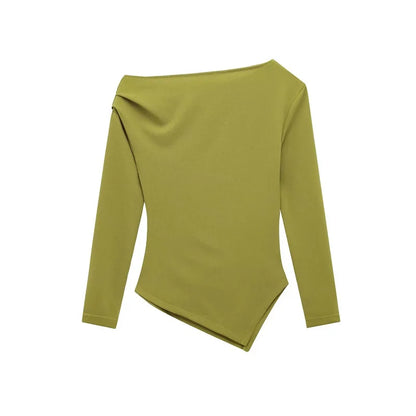 Asymmetric Ruched Off-Shoulder Blouse – Slim Fit Women’s Top
