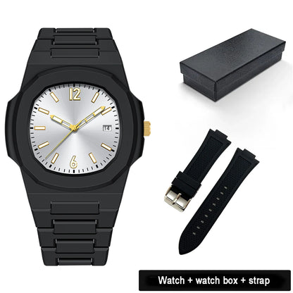 Men's Arabic Numeral Quartz Watch 30-Meter Water Resistance Casual Sports Silicone Wristband Watch Clock Nautilus Design Watch