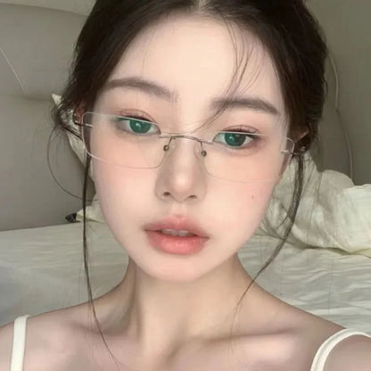 New Transparent Square Rimless Eyeglasses Blue Light Blocking Glasses Fashion Frameless for Women Men Silver Computer Glasses