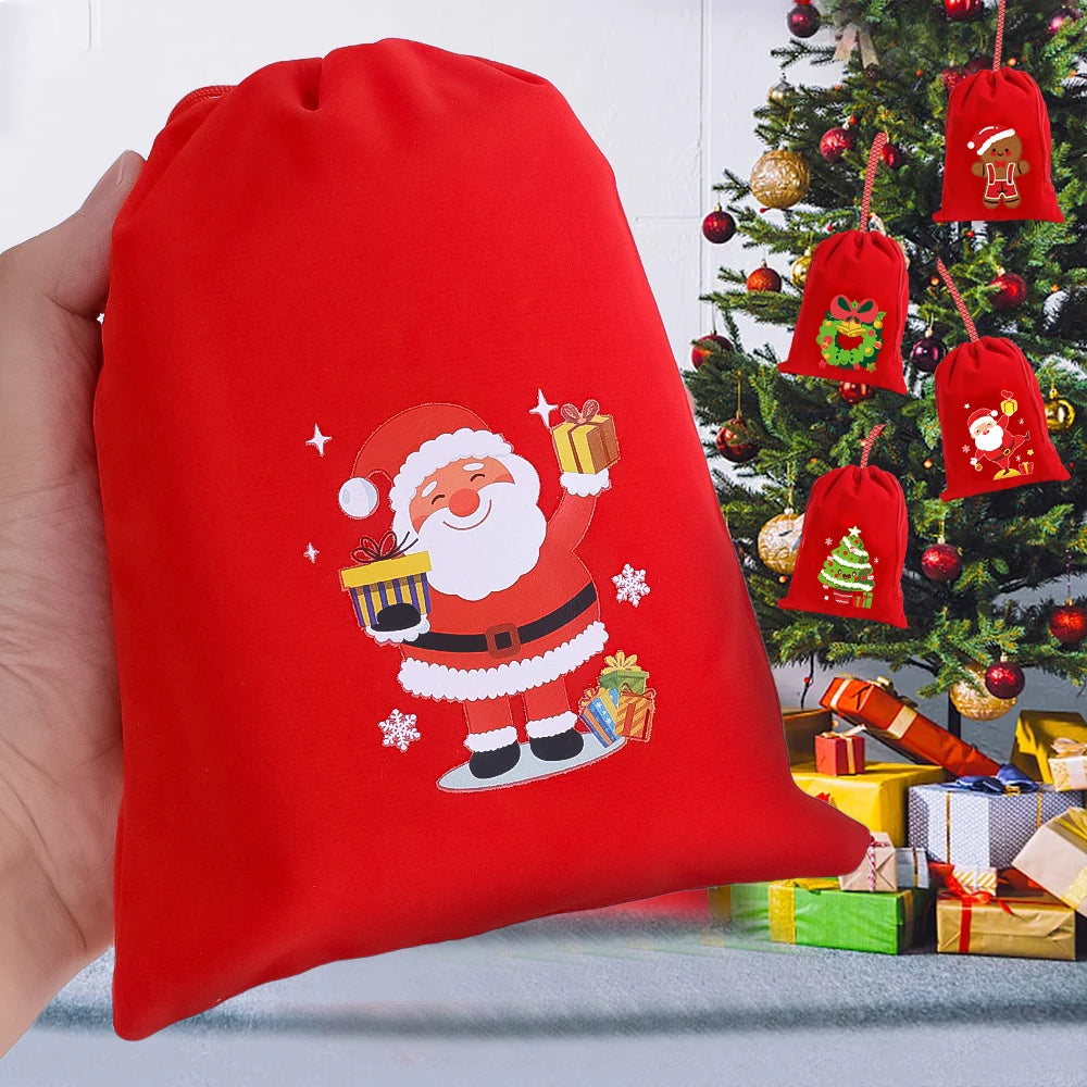 1/30pcs Christmas Gift Bags Red Velvet Drawstring Pouch Bulk Santa Candy Packaging Snack Wrapping Bag Wedding Party Favors Decor