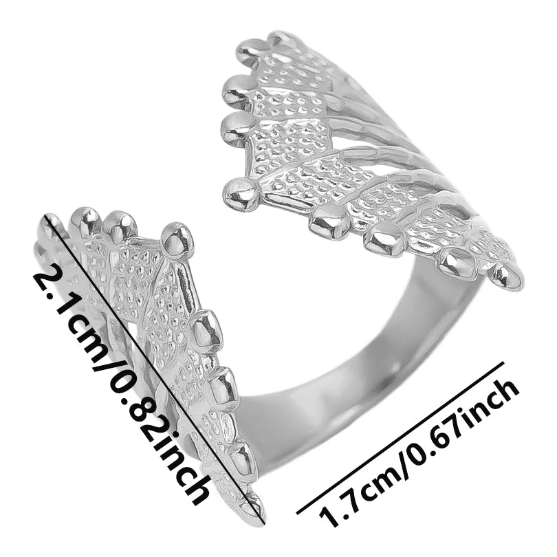 1Pc Stainless Steel Waterproof Women Personality Textured Chunky Open Rings Vintage Hollow Irregular Multi-layer Anillos Jewelry