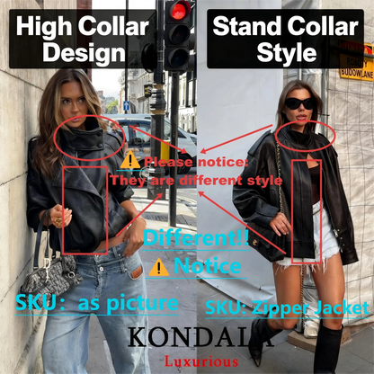 KONDALA Casual Chic Black Leather Jackets Women Long Sleeve Buttons Elastic Oversized Coats Fashion 2025 Fall Streetwear Coats