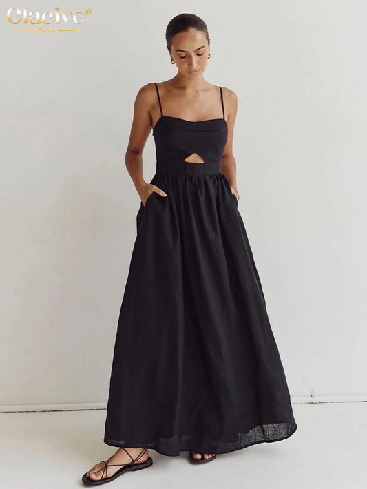Black Cotton Sleeveless Maxi Dress – Elegant Summer Style