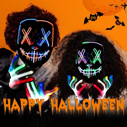LED Halloween Mask Glow in The Dark Scary Terror Face Cover Bright Scream Light Up Costume for Men Carnival Party