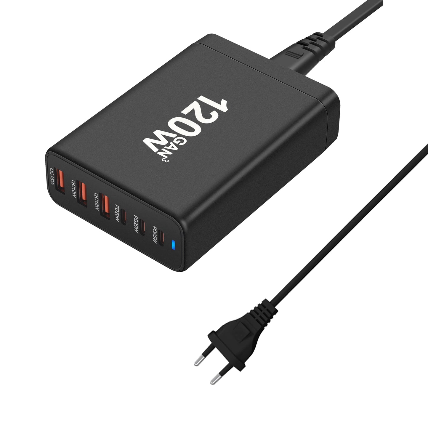 120W GAN Charger 6-port USB Type C PD Charger Fast Charge 3.0 USB Type C Fast Charger Mobile USB Charger Tablet Charger