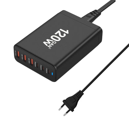 120W GAN Charger 6-port USB Type C PD Charger Fast Charge 3.0 USB Type C Fast Charger Mobile USB Charger Tablet Charger