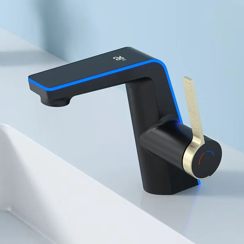 High-end Temperature Display Basin Faucet LED Light 2 Modes Sprayer Hot Cold Water Sink Mixer Wash Tap Single Hole For Bathroom