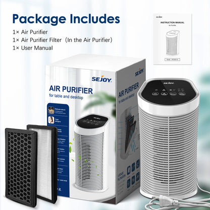 Sejoy HEPA Air Purifier – 3-Stage Filtration with Ionizer, Quiet Portable Cleaner for Bedrooms & Pets