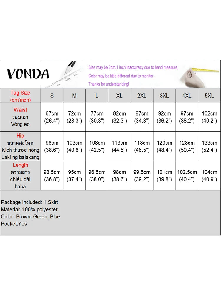 VONDA Women Elegant Skirts 2025 Casual Waistband Button Design Slit Long Overskirts Solid Color Office Lady Bottoms Oversized