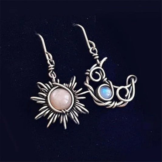 Boho Sun & Moon Drop Earrings – Vintage Crystal Jewelry for Women