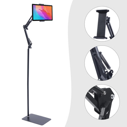 Adjustable Tablet Floor Stand 360° Swivel Height & Angle Adjustable Foldable Floor Holder Non-Slip Base for Home Office