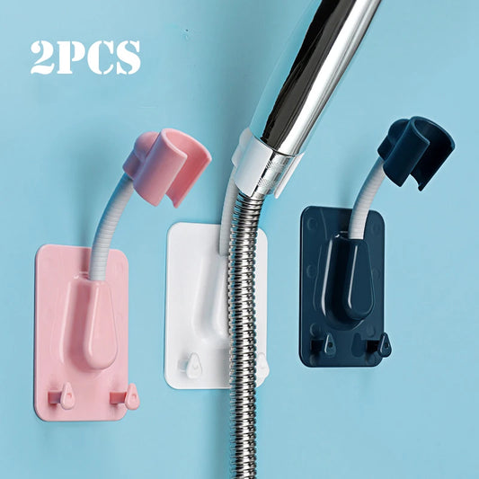 Adjustable Shower Head Holder with Hooks – No-Drill Wall Mount