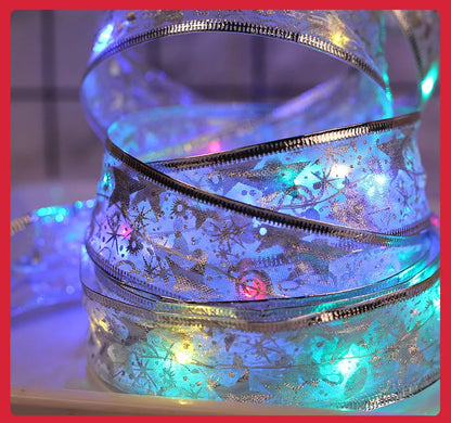 Christmas Decoration LED Ribbon Fairy Lights Christmas Tree Ornaments for Home 2025 DIY Bows Light String Navidad New Year 2026
