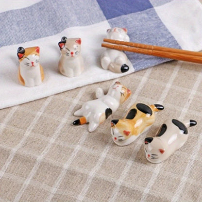 Set of 6 Ceramic Cat-inspired Utensil Rests and Cartoon Pen Holder Kitchen Cutlery TraySpoon Rest Chopstick Pillow