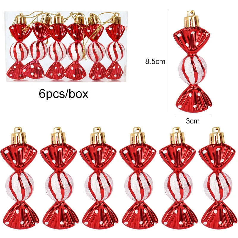 6pcs/box Christmas Tree Pendant Red Star Candy Snowflake Xmas Ball Ornament New Year 2025 Home Decoration Noel Gift Navidad 2024
