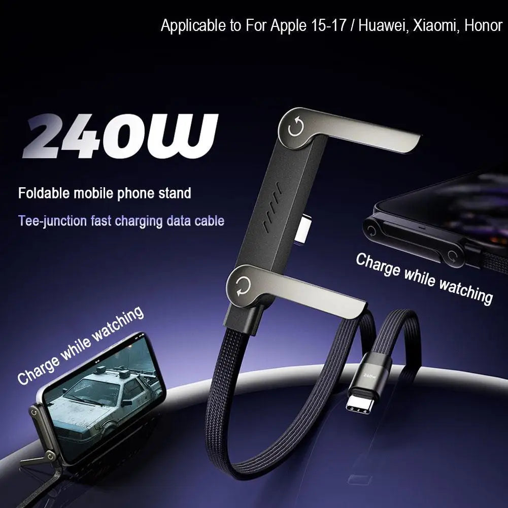 2-in-1 Data Wire Foldable Phone Tablet 240W Fast Charging Foldable Mobile Phone Holder Data Cable Type-C To Type-C USB-A To Type