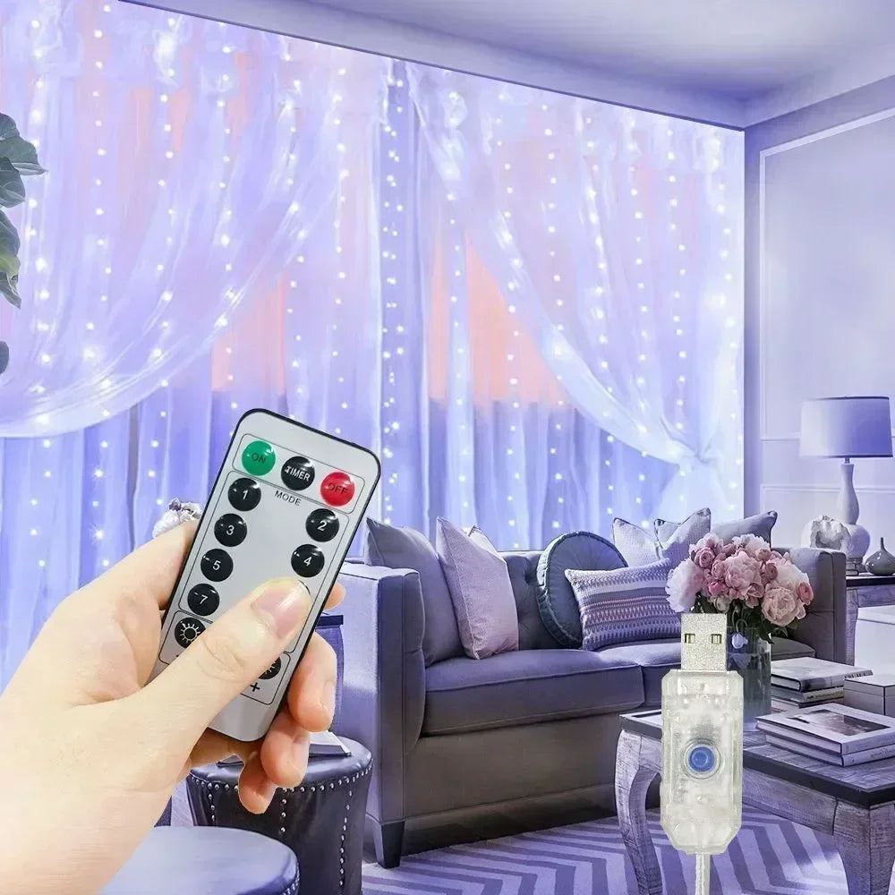 3M/6M LED Curtain Garland Fairy Lights with 8 Modes for New Year 2026 Navidad 2025 Christmas Tree Party Wedding Decoration