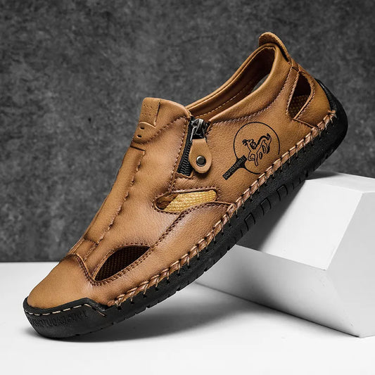 Men’s Leather Roman Sandals – Breathable Handmade Casual Summer Shoes for Outdoor & Beach