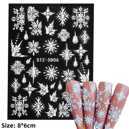 Cute Deer Christmas Nail Stickers 5D Embossed Elk Star Gingerbread Man Snowflake Santa Claus Holly DIY Winter Engraved Manicure*