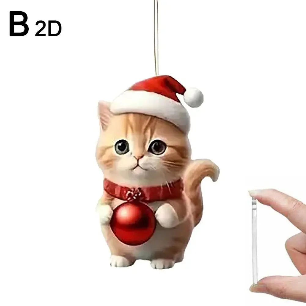 2D Acrylic Christmas Tree Hanging Ornaments Cat Shaped Pendants Christmas Decorations For Home Xmas Gifts New Year 2025 S1A4
