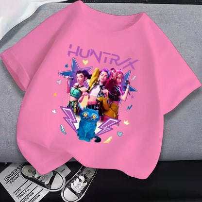 Kpop Demon Hunter T-shirts Cartoon Printed Fashion Hip Hop  Streetwear girls Casual O-Neck Short Sleeve Tops Kid's Clothes