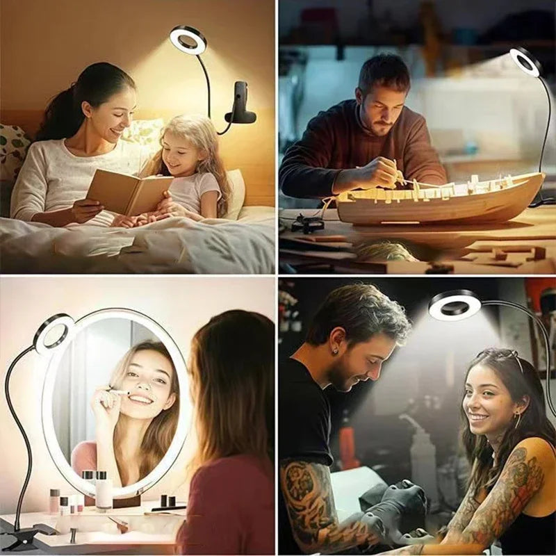 Reading Desk Lamp Bed Dimmable, 3 Modes & 10 Dimming Levels USB Clamp Lamps 360° Flexible Book Clip