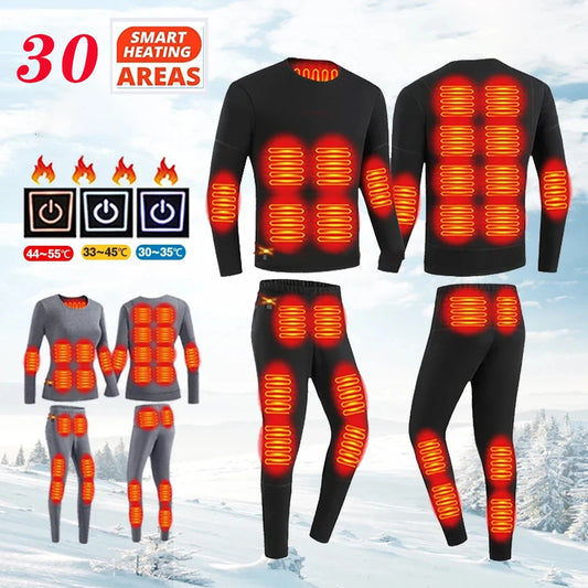 30 Zones Heating Heated Underwear Women Men Motorcycle Jacket USB Electric Heating Underwear Fleece