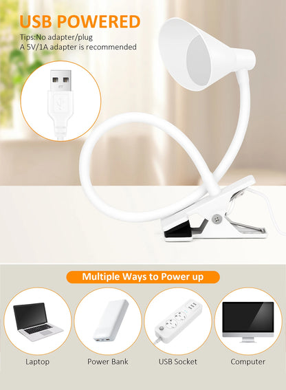 Reading Light, USB Clamp Lamp for ChildReading Book in Bed at Night, LED Small DeskLamp with Adjustable Gooseneck Clip