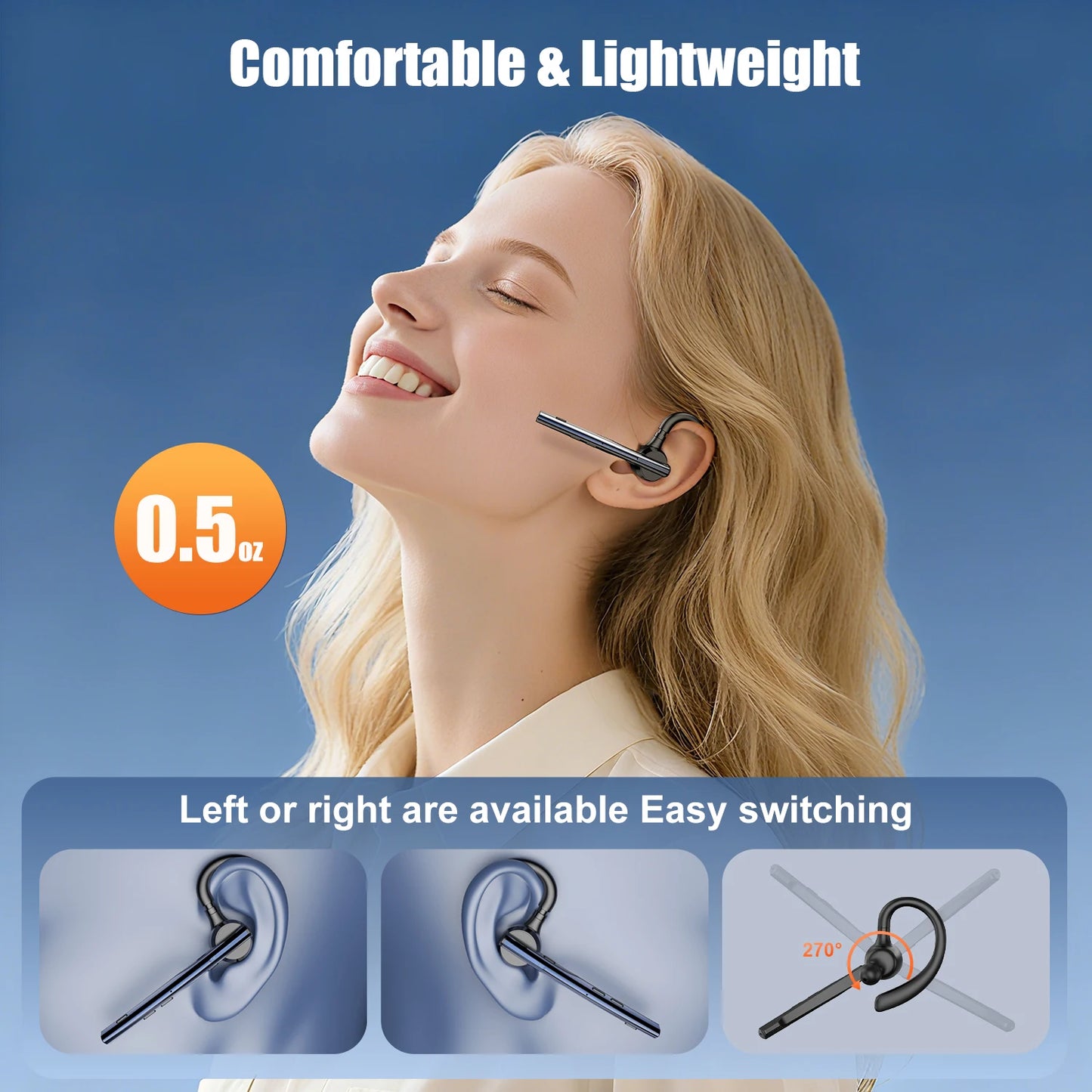 New Bee M54 Bluetooth Headset Wireless Headphone Noise Cancelling Earpiece Dual-Mic Mute Handsfree Earphones for Driver Office