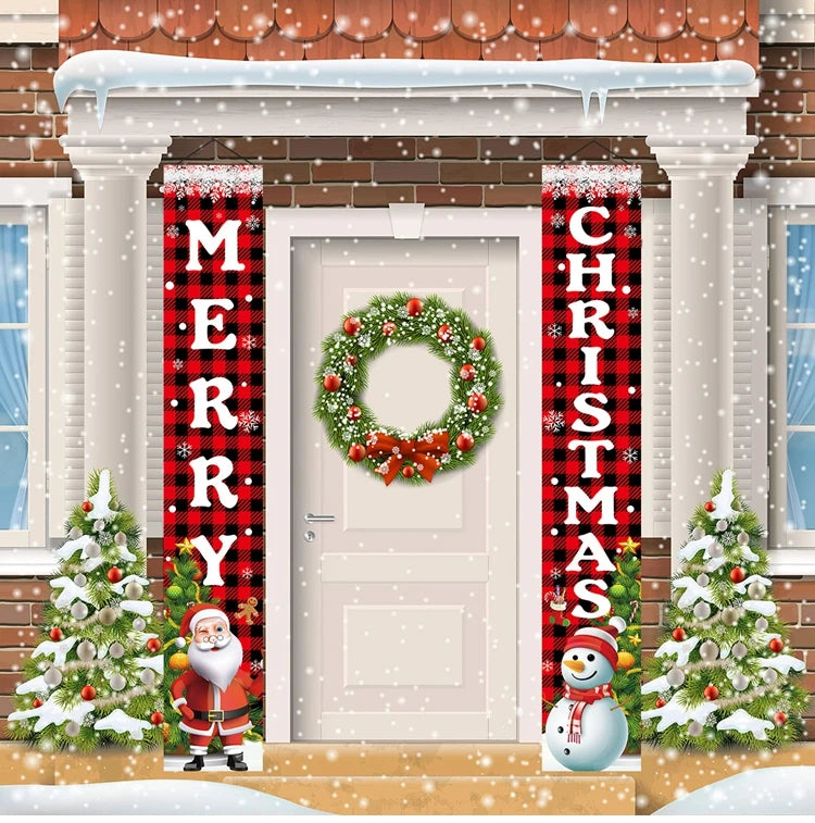 Merry Christmas Door Banner Decoration 2025 Christmas Decor for Home Xmas Hanging Ornaments Navidad Noel Gifts New Year 2026