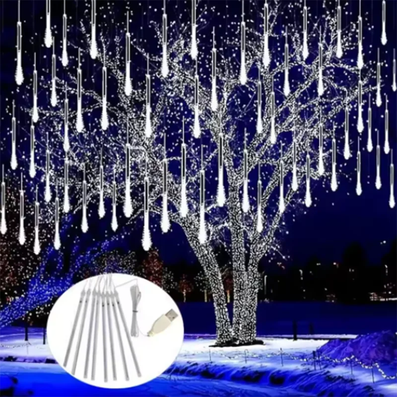 2025 30/50cm USB LED Meteor Shower Lights Falling Rain Drop Fairy String Light for Christmas Party Garden Holiday Decorations