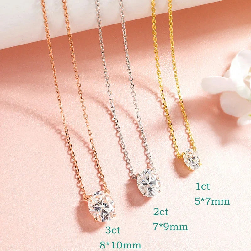 Smyoue 1CT 2CT 3CT Oval Cut Moissanite Necklaces for Women Jewelry 100% Real Silver Chain 925 Pandant Lab Diamond Birthday Gift