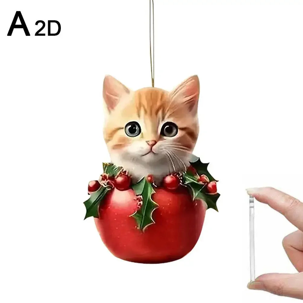 2D Acrylic Christmas Tree Hanging Ornaments Cat Shaped Pendants Christmas Decorations For Home Xmas Gifts New Year 2025 S1A4