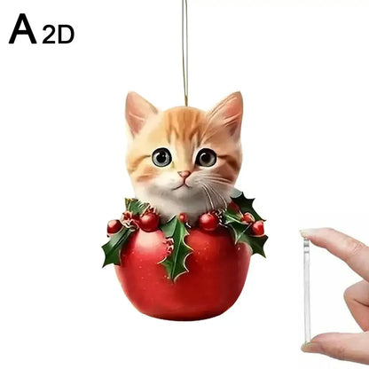 2D Acrylic Christmas Tree Hanging Ornaments Cat Shaped Pendants Christmas Decorations For Home Xmas Gifts New Year 2025 S1A4