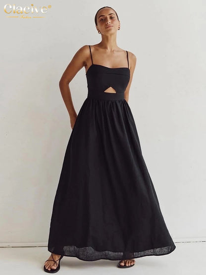Black Cotton Sleeveless Maxi Dress – Elegant Summer Style
