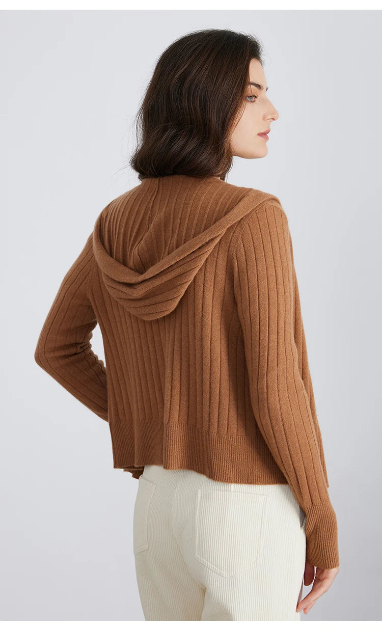 BC839 High-quality luxury brand women's long-sleeved hooded cardigan knitted sweater 94% cashmere