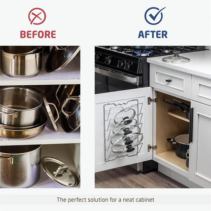 Wall-Mounted Pot Lid Organizer Rack – Multi-Tier Metal Storage for Kitchen