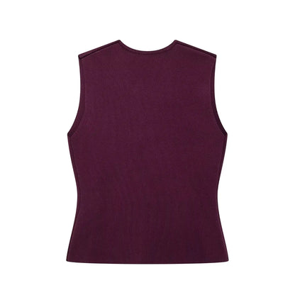 Elegant Wine Red Knitted Skirt Set for Women – V-Neck Vest & High-Waist Midi Skirt | Spring/Summer 2025