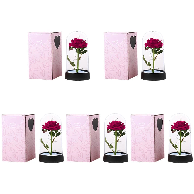 Artificial Rose Flowers Eternal Rose LED Light Foil Flower in Glass Cover Simulation Rose Flower Mothers Day Gifts Party Supply