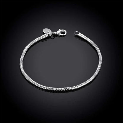 925 Sterling Silver 3mm Snake Chain 8 inches Basis Bracelet For Woman Charm Wedding Engagement Fashion Party Jewelry