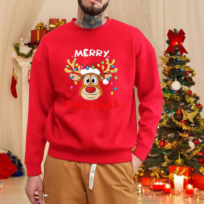 Christmas elk round neck pullover fall and winter men's casual long-sleeved cute Merry Christmas red sweater