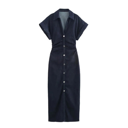 Women’s Denim Midi Dress – Casual A-Line Summer Look