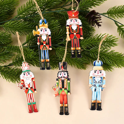 12Pcs Wooden Nutcracker Soldier Pendant Xmas Tree Hanging Ornament 2024 Christmas Decoration for Home Navidad 2025 New Year Gift