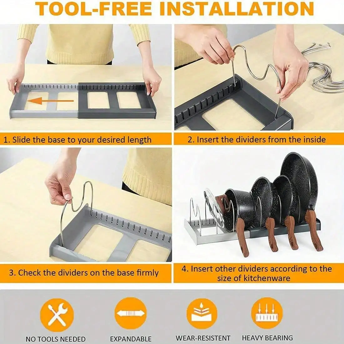 Expandable Pan & Lid Organizer Rack – Adjustable Kitchen Cabinet Holder