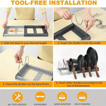 Expandable Pan & Lid Organizer Rack – Adjustable Kitchen Cabinet Holder
